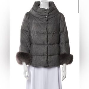 Herno Gray Puffer Jacket with Fur Trim